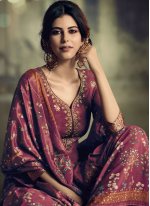 Magenta Jacquard Silk Designer Pakistani Suit