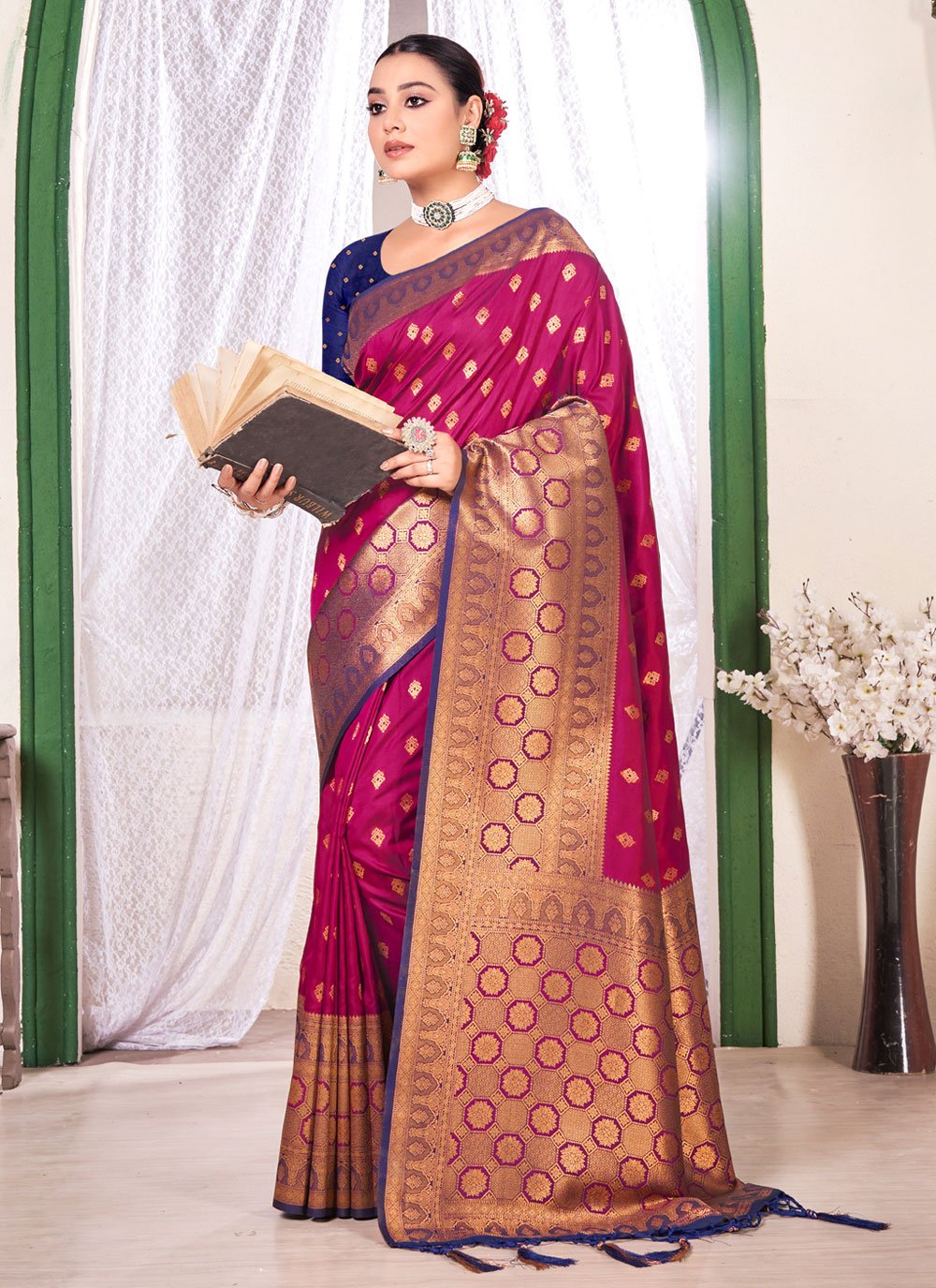 Magenta banarasi saree with blouse 6007 | Saree trends, Gown party wear,  Ladies gown