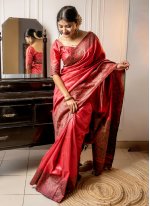 Magenta Raw Silk Border Trendy Saree