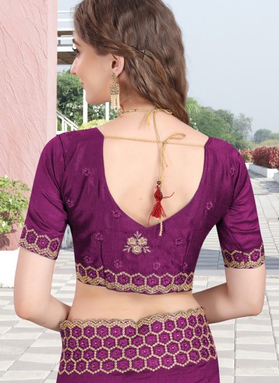 Magenta Silk Embroidered Designer Bollywood Saree