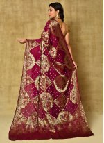 Magenta Silk Weaving Bandhej Saree