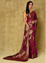 Magenta Silk Weaving Bandhej Saree