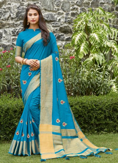 Magnetic Blue Embroidered Silk Traditional Designer Saree