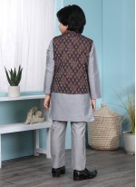 Magnetic Cotton Silk Brown and Grey Jacquard Work Work Kurta Payjama With Jacket