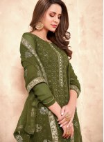 Magnetic Faux Georgette Embroidered Green Designer Pakistani Salwar Suit