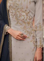 Magnetic Faux Georgette Grey Embroidered Designer Pakistani Suit