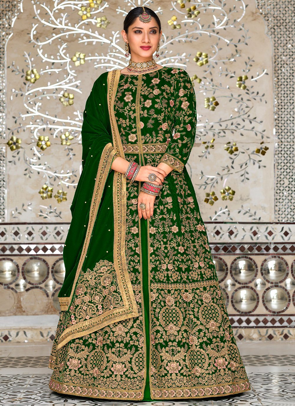 Buy Sweet Green Sequins Embroidered Georgette Wedding Lehenga Choli From  Zeel Clothing