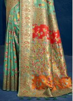Magnetic Kashmiri Green Silk Designer Traditional Saree