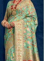 Magnetic Kashmiri Green Silk Designer Traditional Saree