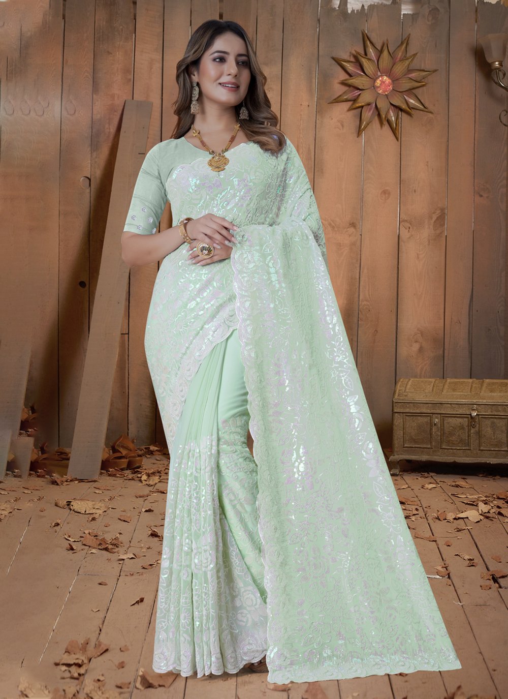 Sea Green Silk Saree With Blouse 249263