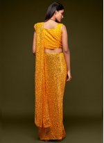 Magnetic Yellow Sequins Faux Georgette Trendy Saree