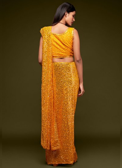 
                            Magnetic Yellow Sequins Faux Georgette Trendy Saree