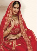 Magnetize Embroidered Satin Silk Red Designer Traditional Saree