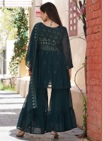 Magnetize Teal Embroidered Designer Palazzo Suit