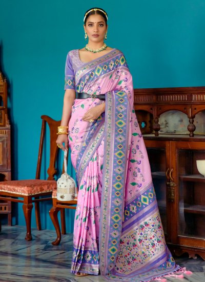 Magnetize Woven Banarasi Silk Rose Pink Traditional Saree