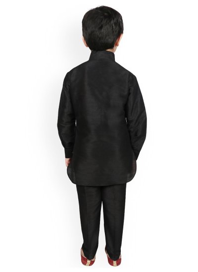 
                            Magnificent Black Plain Work Dupion Silk Kurta Pyjama