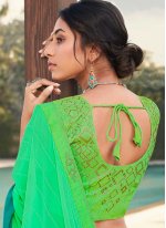 Magnificent Faux Georgette Green Embroidered Shaded Saree