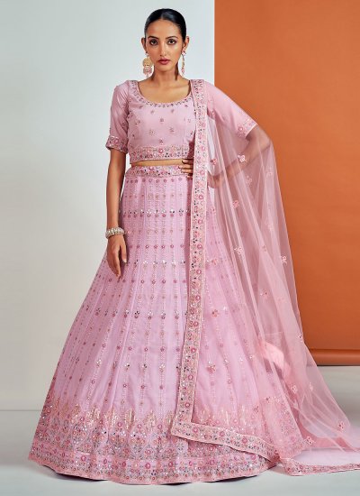 Magnificent Pink Sequins Georgette Trendy Lehenga Choli