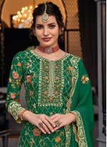 Majestic Chinon Sequins Green Trendy Salwar Kameez