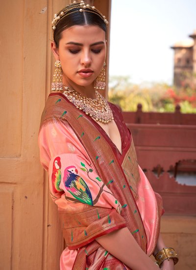 Majestic Lace Pink Contemporary Saree