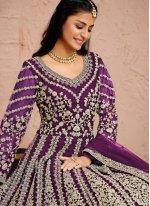 Majestic Purple Net Designer Floor Length Suit