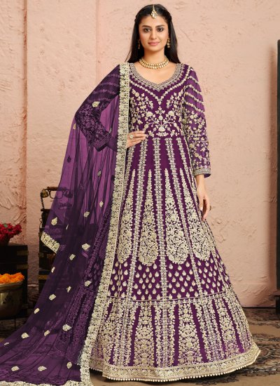Majestic Purple Net Designer Floor Length Suit