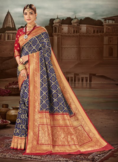 Majesty Banarasi Silk Weaving Blue Traditional Designer Saree