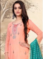 Majesty Cotton Embroidered Peach Pant Style Suit