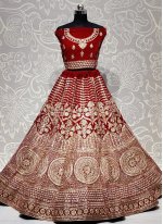 Majesty Embroidered Red Velvet Lehenga Choli