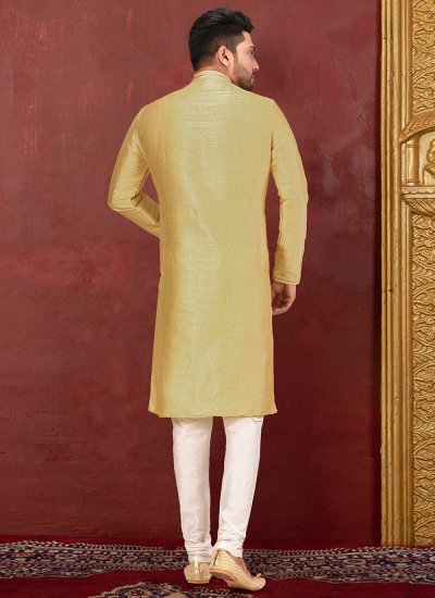 Malbari Silk  Kurta Pyjama in Yellow