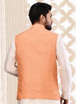 Malbari Silk  Weaving Peach Nehru Jackets