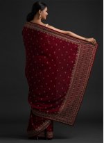 Maroon Art Silk Sequins Contemporary Saree