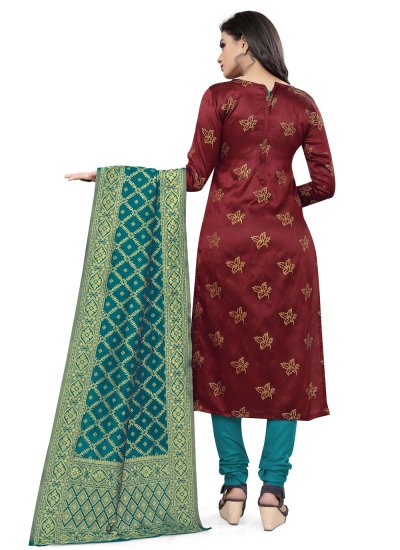 
                            Maroon Banarasi Silk Festival Churidar Designer Suit