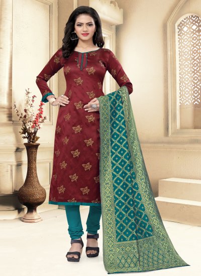 Maroon Banarasi Silk Festival Churidar Designer Suit