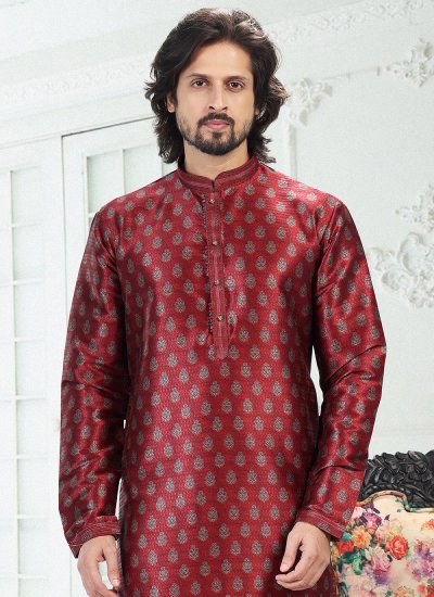 Maroon Banarasi Silk Kurta Pyjama