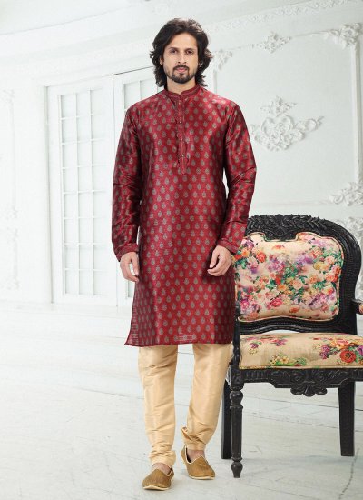 Maroon Banarasi Silk Kurta Pyjama