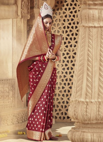 Maroon Banarasi Silk Weaving Designer Traditional Saree