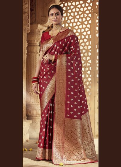 Maroon Banarasi Silk Weaving Designer Traditional Saree