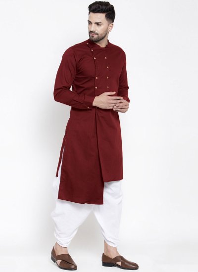 Maroon Blended Cotton Buttons Indo Western