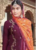 Maroon Digital Print Mehndi Long Length Salwar Suit