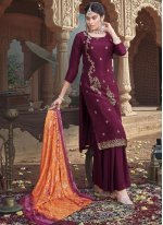 Maroon Digital Print Mehndi Long Length Salwar Suit