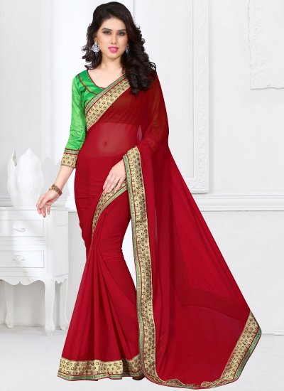 Maroon Embroidered Faux Georgette Saree