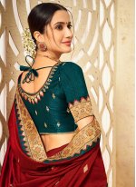 Maroon Embroidered Festival Designer Traditional Saree