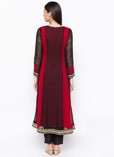 Maroon Embroidered Party Wear Kurti