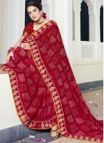 Maroon Faux Georgette Abstract Print Printed Saree