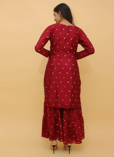 Maroon Foil Print Designer Salwar Suit