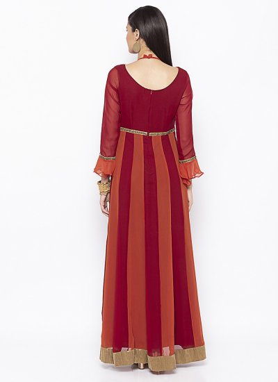
                            Maroon Georgette Embroidered Party Wear Kurti