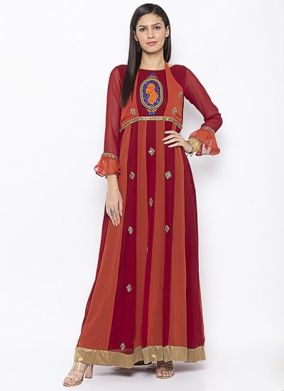 Maroon Georgette Embroidered Party Wear Kurti