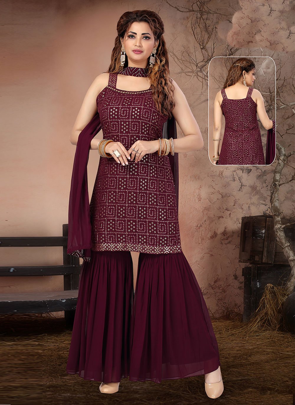 Maroon colour outlet suit punjabi