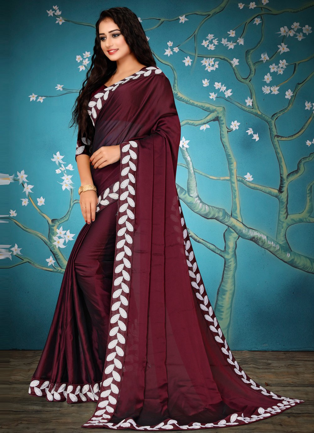 Burgundy Saree | Fancy sarees, New saree designs, Saree